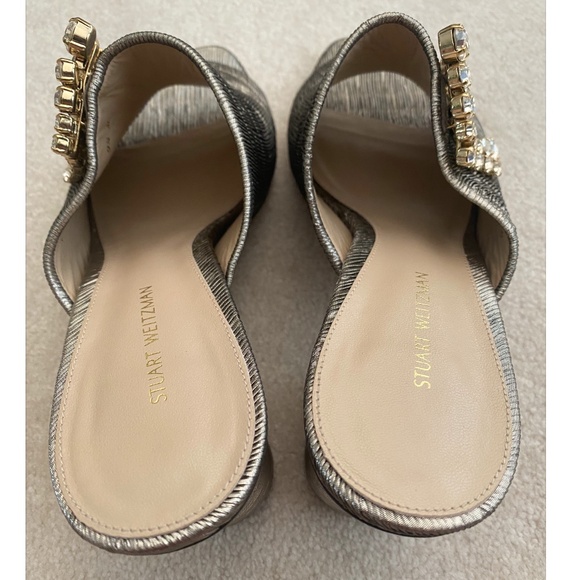 STUART WEITZMAN PLEATED RHINESTONE METALLIC SANDALS - Picture 9 of 11